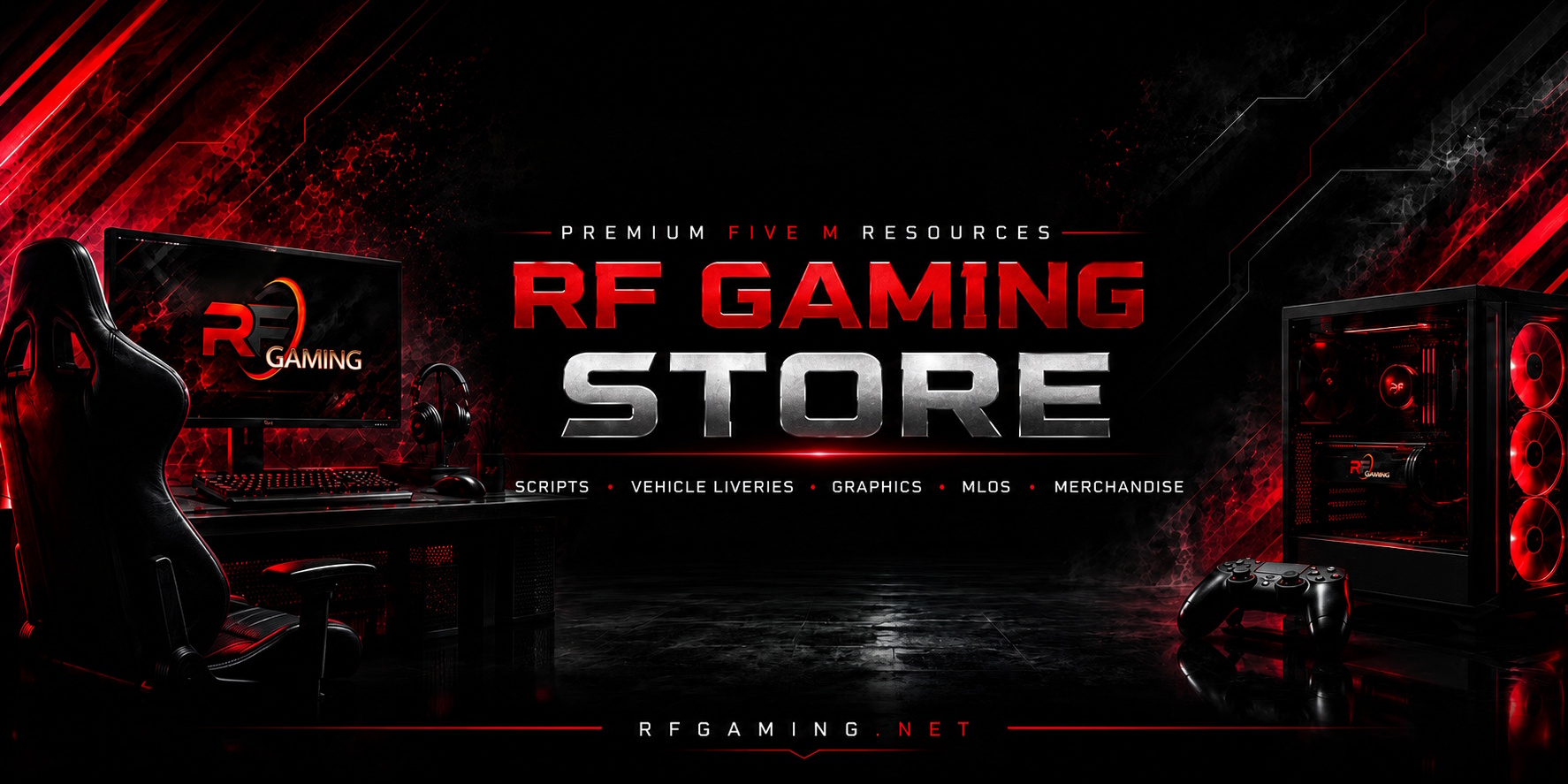 RF Gaming Store — scripts, vehicle liveries, graphics, MLOs, and merchandise
